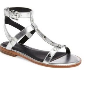 Rebecca Minkoff Sandy Studded Sandals 8 Silver Gray Leather Gladiator Cage